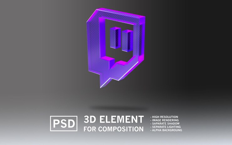 PSD el logotipo del elemento de renderización 3d sosmed twitch