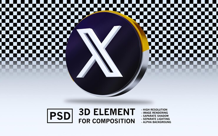 PSD el logotipo del elemento de renderización 3d sosmed x