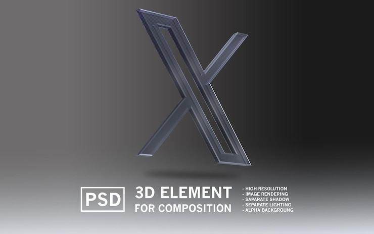 PSD el logotipo del elemento de renderización 3d sosmed x