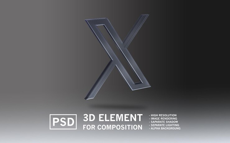 PSD el logotipo del elemento de renderización 3d sosmed x