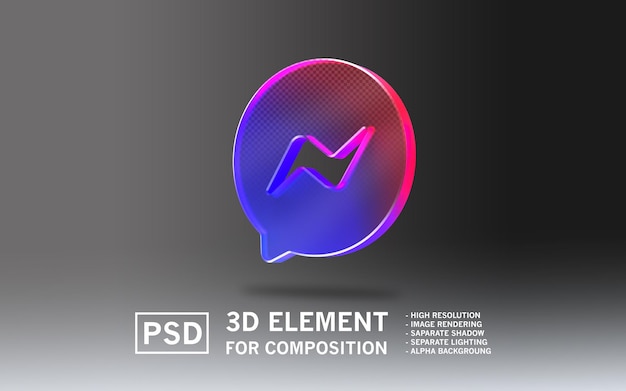 El logotipo del elemento de renderización de vidrio 3D Sosmed Mesengger