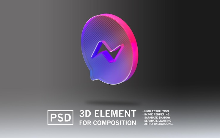 PSD el logotipo del elemento de renderización de vidrio 3d sosmed mesengger