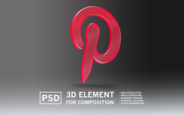 PSD el logotipo del elemento de renderización de vidrio 3d sosmed pinterest