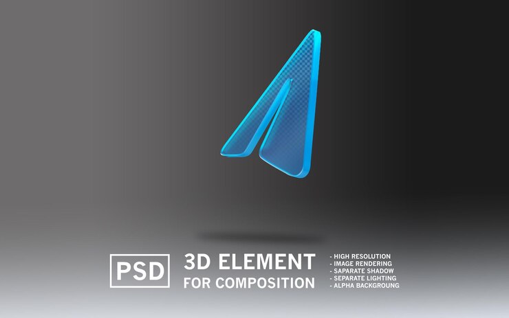 PSD el logotipo del elemento de renderización de vidrio 3d sosmed telegram