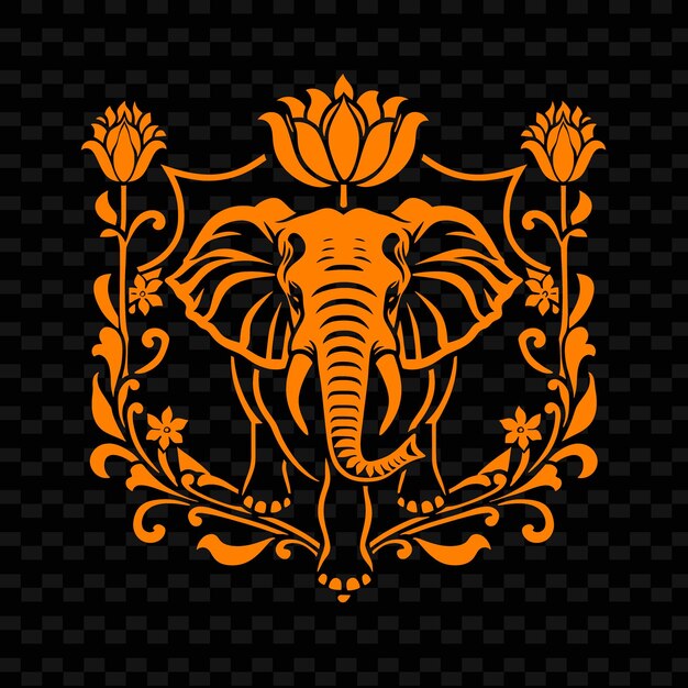 PSD logotipo del emblema de la flor de cebolla con borde decorativo y colecciones de diseño vectorial de hierbas de la naturaleza del elefante