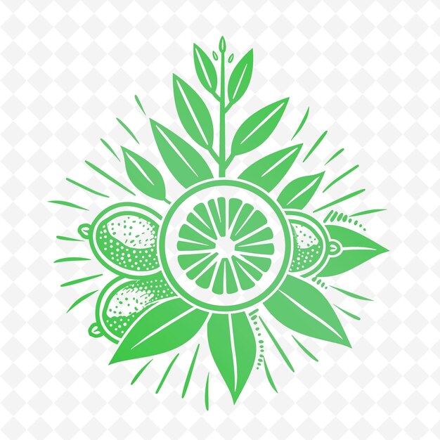 PSD logotipo del emblema de la hoja de mermelada con explosiones de sol decorativas y colecciones de diseño vectorial de hierbas naturales de cítricos