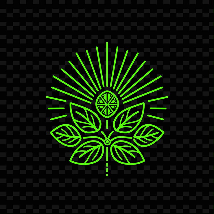 PSD logotipo del emblema de la hoja de mermelada con explosiones de sol decorativas y colecciones de diseño vectorial de hierbas naturales de cítricos