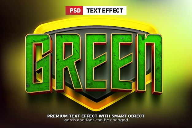 Logotipo del equipo de esport de héroes verdes maqueta efecto de texto editable en 3d