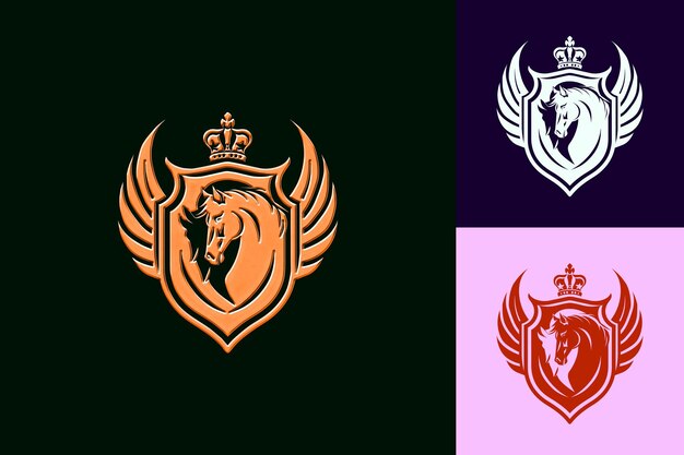 El logotipo del escudo de armas del sexto aniversario con un caballo y una corona F Vector Abstract Design Collections