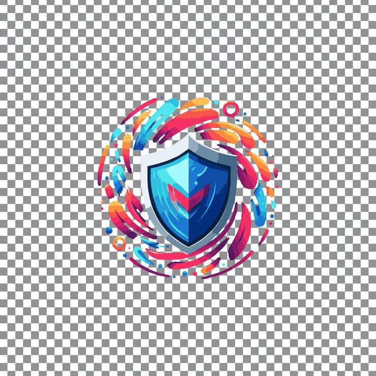 PSD un logotipo de escudo con un diseño vectorial de color arco iris de fondo transparente