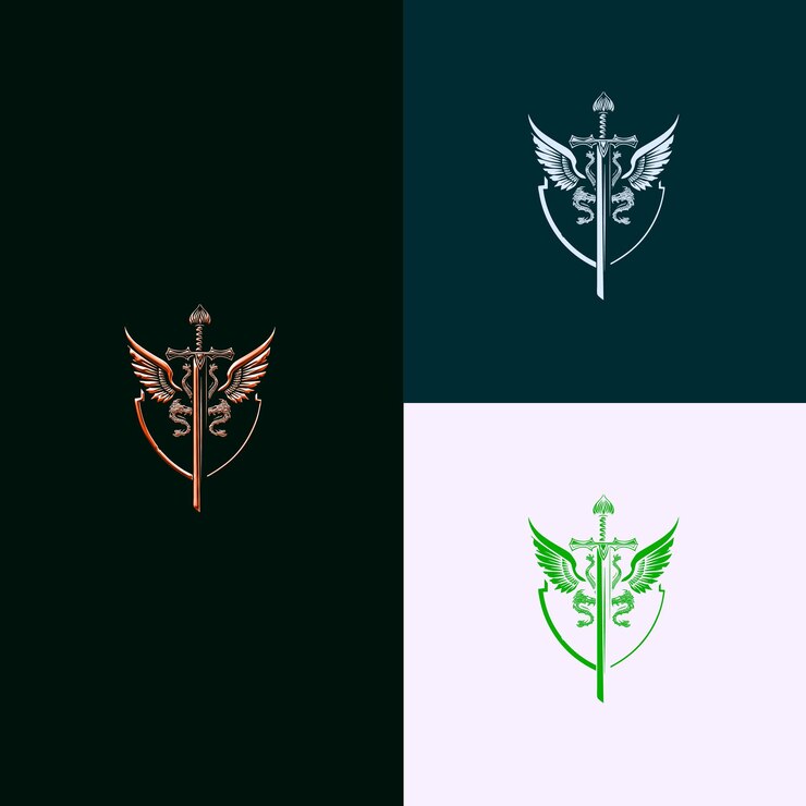 PSD el logotipo del escudo del premio de juegos de aventura con una espada y un dragón f diseños vectoriales creativos y únicos