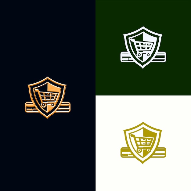 Logotipo del escudo de premios de comercio minorista y electrónico con carrito de compras Un diseño vectorial creativo y único
