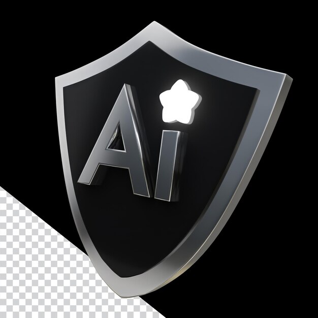 El logotipo del escudo de seguridad de IA Diseño gráfico Plata Concepto metálico Materiales
