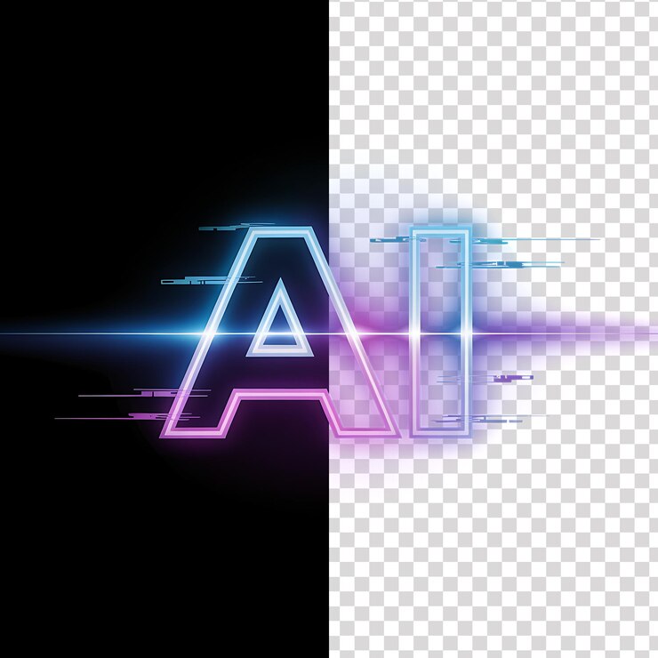 PSD logotipo estilizado de ia neón azul púrpura efecto de fallo dividido negro fondo transparente png