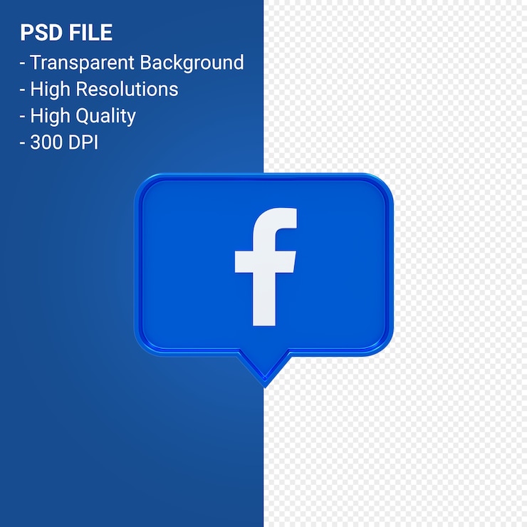PSD logotipo de facebook en notificar representación 3d aislada