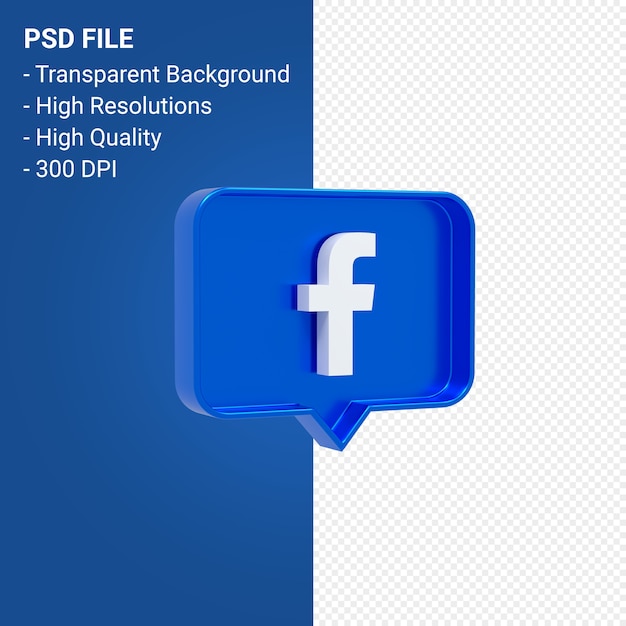 Logotipo de facebook en notificar representación 3d aislada