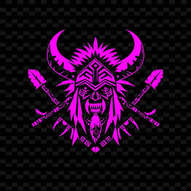 PSD el logotipo del feroz jefe tribal con tomahawks y dientes de animales diseños vectoriales tribales creativos