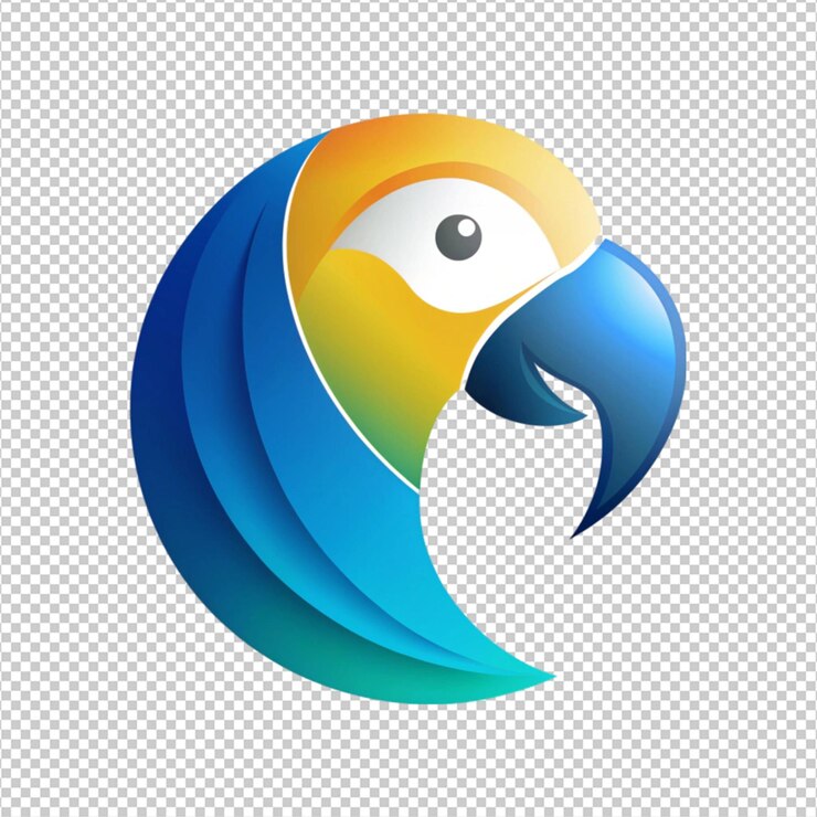 PSD logotipo en forma de loro sobre un fondo blanco
