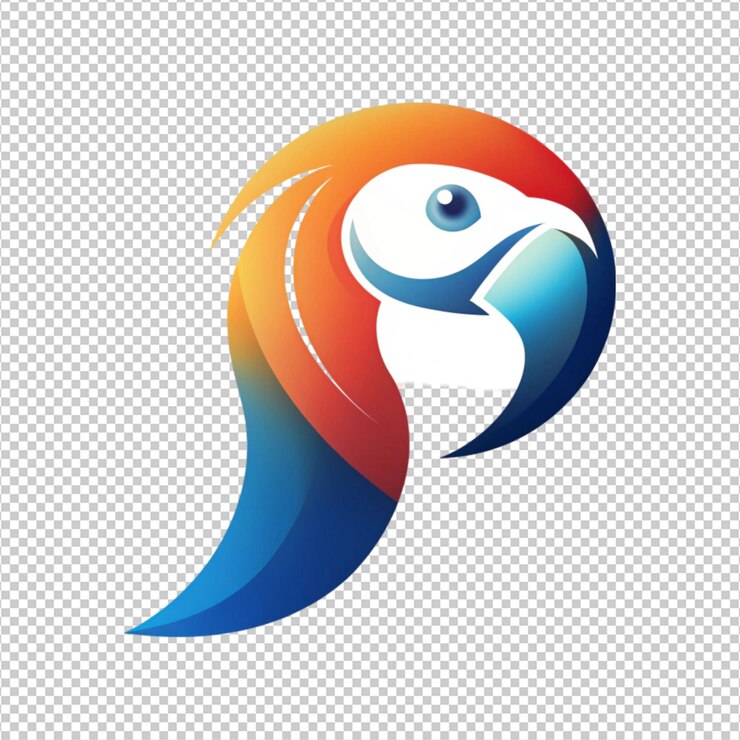PSD logotipo en forma de loro sobre un fondo blanco
