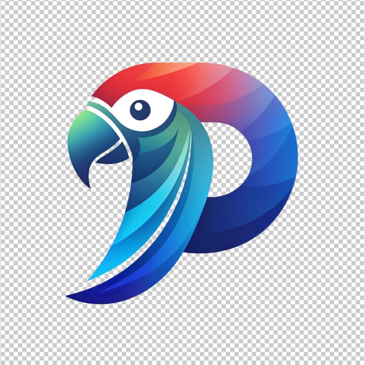 PSD logotipo en forma de loro sobre un fondo blanco