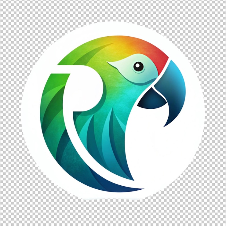 PSD logotipo en forma de loro sobre un fondo blanco