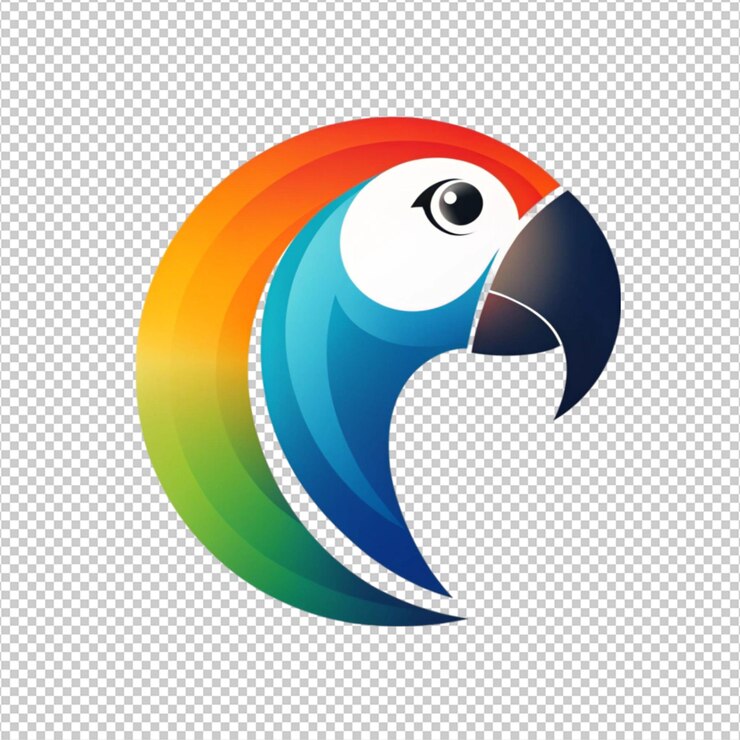 PSD logotipo en forma de loro sobre un fondo blanco