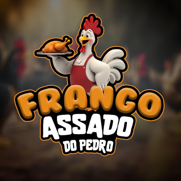 El logotipo de Frango Assado com mascota en 3D