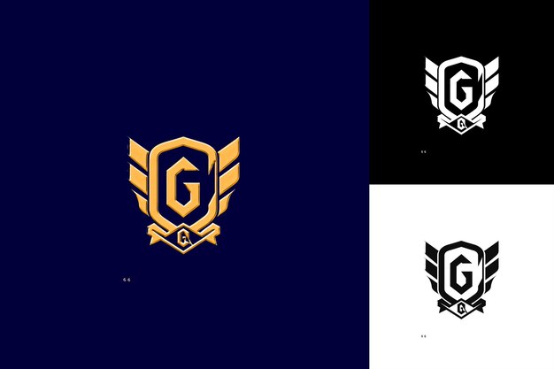 un logotipo para g g g g está en un fondo azul