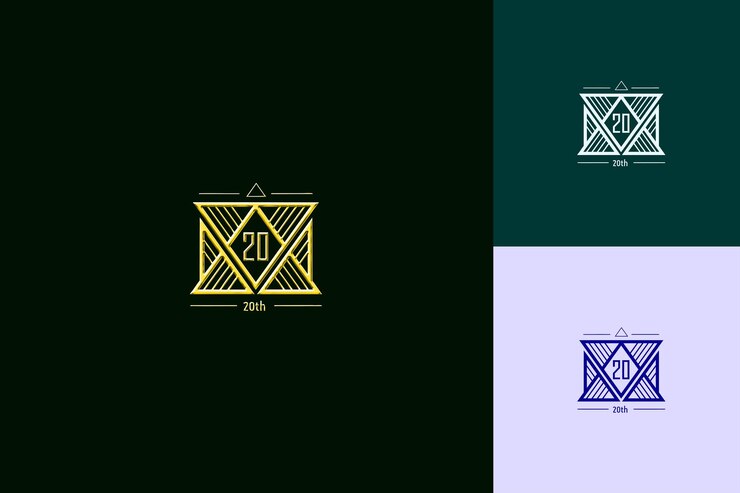 PSD logotipo geométrico con texto logotipo del 20o emblema con un marco cuadrado vector colecciones de diseño abstracto