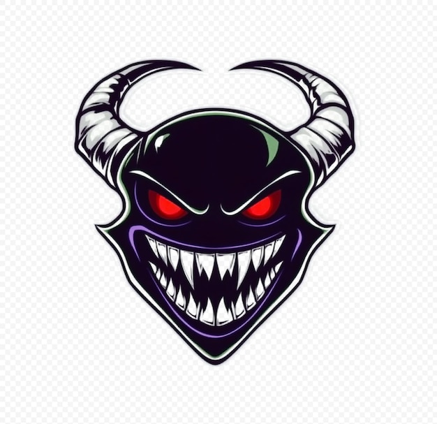 Logotipo de un gráfico vectorial de un demonio sonriente con ojos brillantes en un fondo transparente