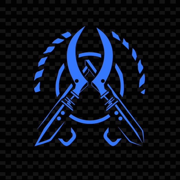 PSD logotipo del gremio medieval de herreros con herradura y tongas para diseños vectoriales tribales creativos