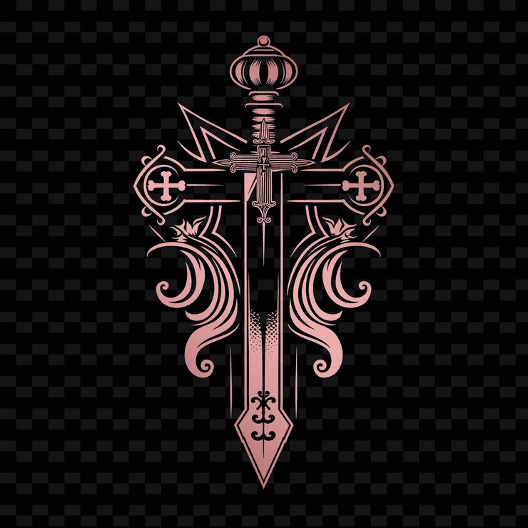 PSD logotipo heráldico do cavaleiro cruzado com cruz e espada para decoração designs vetoriais tribais criativos