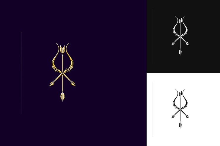 PSD logotipo histórico de arco largo con decoraciones de cuerdas y flechas con colecciones de diseño vectorial abstracto