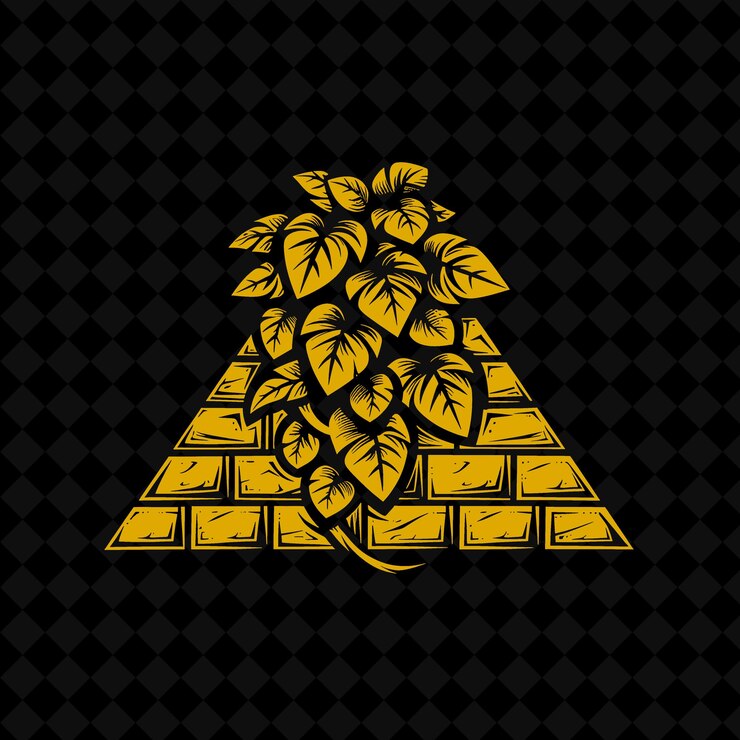 PSD el logotipo histórico de la pirámide de la hiedra con ladrillos decorativos y diseños vectoriales de plantas creativas de ancie