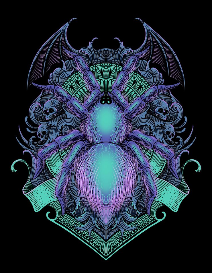 PSD logotipo de ilustración de grabado de araña