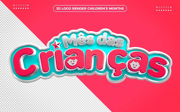 PSD logotipo infantil rosa e azul claro do mês 3d para composições no brasil