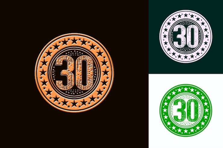 PSD logotipo de la insignia del 30 aniversario con un 30 estilizado en el centro colecciones de diseño abstracto vectorial