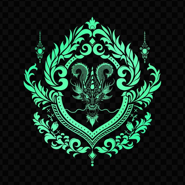 PSD el logotipo de la insignia de goji berry con diseño adornado y diseño gráfico de dragón psd vector tattoo outline art