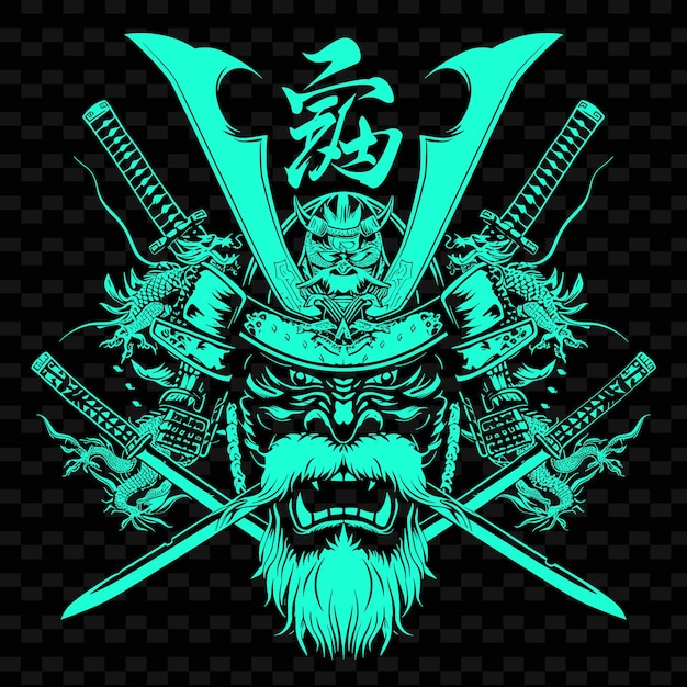 PSD logotipo de la insignia del monje guerrero japonés sohei con dragones y diseños vectoriales tribales creativos n