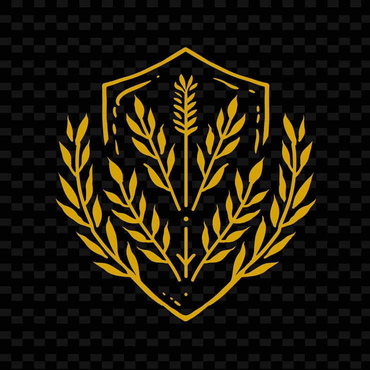 PSD logotipo de la insignia de la planta de caraway con escudo decorativo y flecha en la naturaleza colecciones de diseño vectorial de hierbas