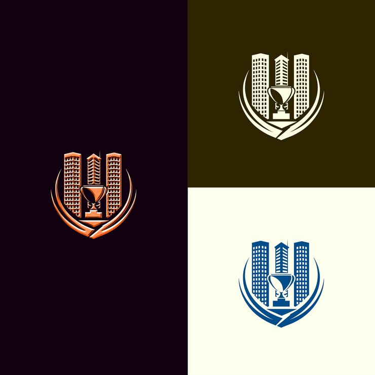 PSD el logotipo de la insignia del premio de excelencia corporativa con rascacielos y diseños vectoriales creativos y únicos de tr