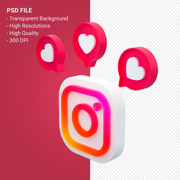 Logotipo de instagram en el icono de renderizado 3d