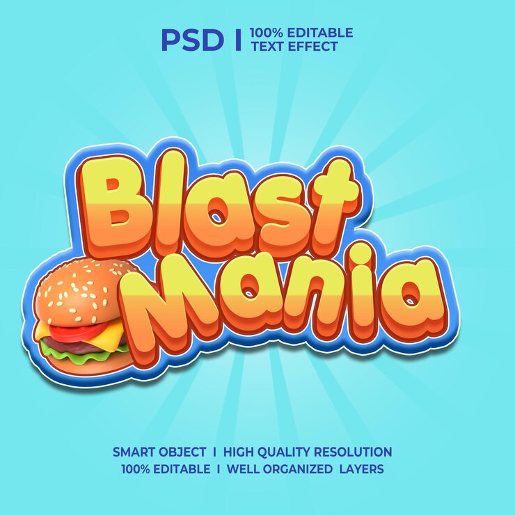PSD el logotipo del juego de comida casual premium psd 3d efecto de texto juego de dibujos animados plantilla de logotipo de comida efectos de texto 3d