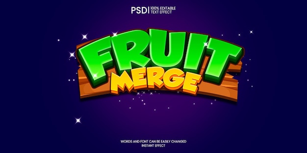El logotipo del juego de frutas Editable Text PSD Logo del juego Editable Text Effects Game Editable Wood Logo PSD