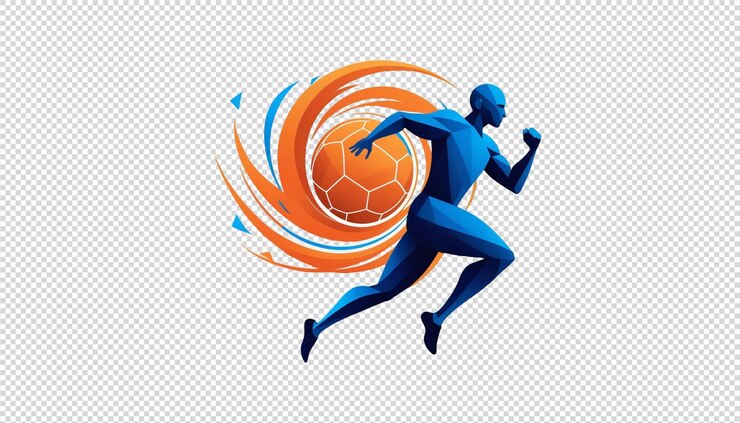 PSD logotipo del jugador de fútbol dinámico