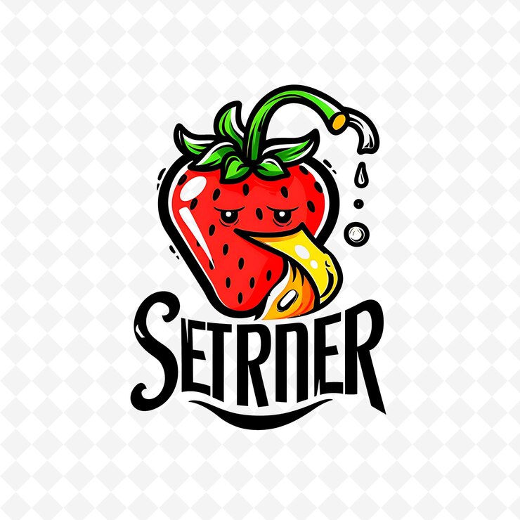 PSD logotipo de jugo de fresa con una fresa y una anguila de la selva wor png diseños de bebidas inspiradas en los trópicos