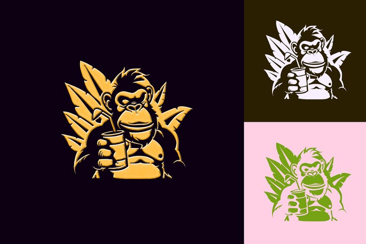 PSD el logotipo del jugo de jackfruit con una jackfruit y un mono de la selva masco png diseños de bebidas inspiradas en los trópicos