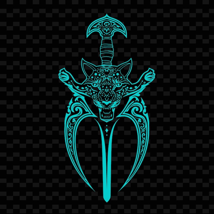 PSD el logotipo khukuri del guerrero gurkha con leopardos y cuchillas curvas diseños vectoriales tribales creativos