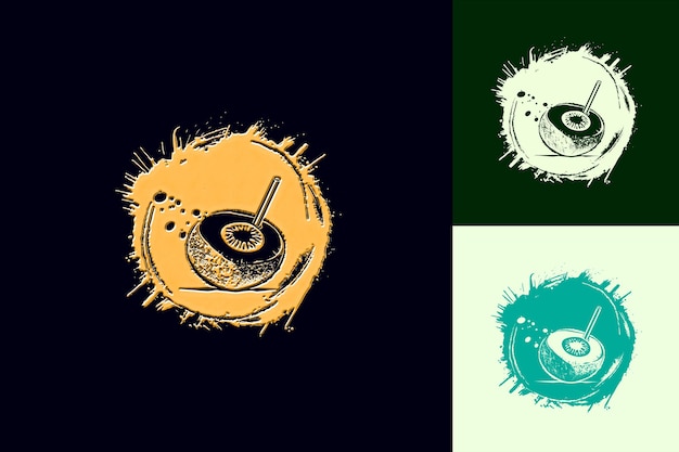 Logotipo de kiwi colada con un kiwi y un grunge de coco Estilo de logotipo PNG Diseños de bebidas inspiradas en los trópicos