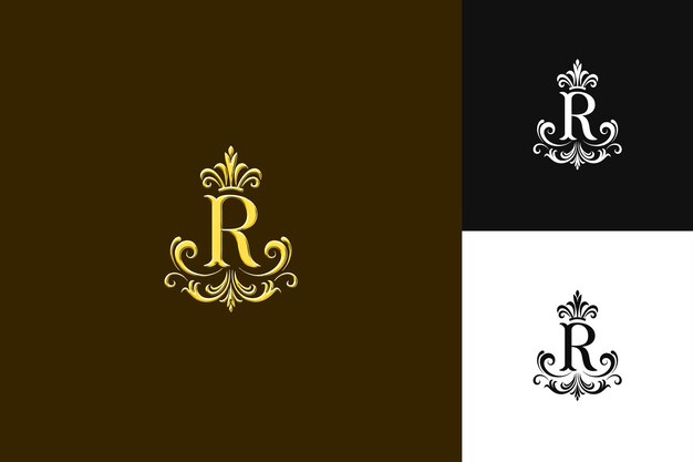 Logotipo de la letra R con riqueza real Emblema Diseño de estilo de logotipo Ilustración Diseños vectoriales de logotipo